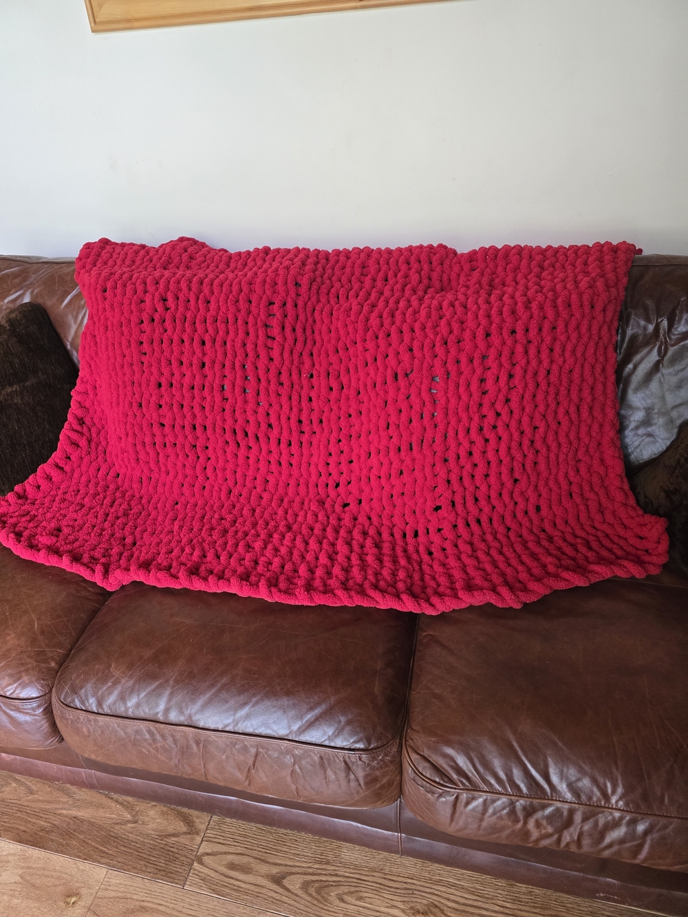 Chunky Hand-Knit Throw Blanket - Bright Red